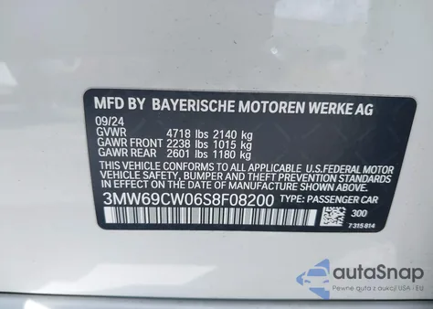 2025 BMW 3 Series 330I z USA, uszkodzony, nr VIN 3MW69CW06S8F08200